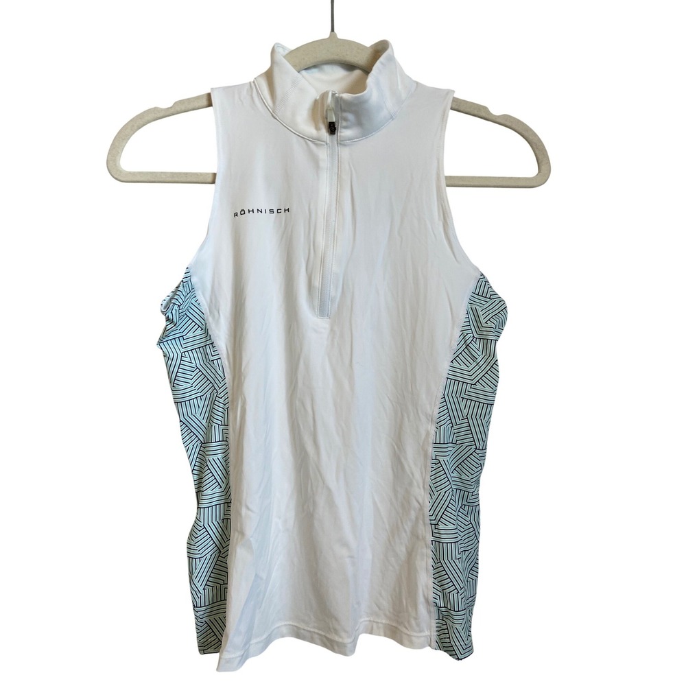 Rohnisch‎ Sleeveless Golf Polo Shirt White Quarter Zip Top Size Small